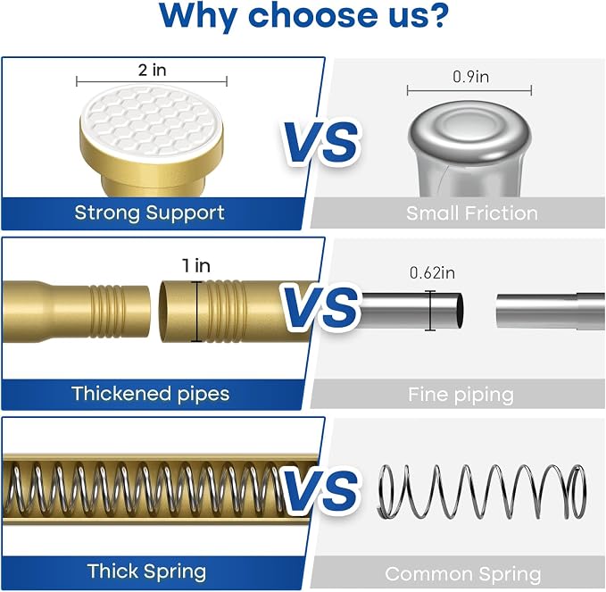 Tension Curtain Rod 30-64 Inch Gold Adjustable Curtain Rods No Drilling - Image 3