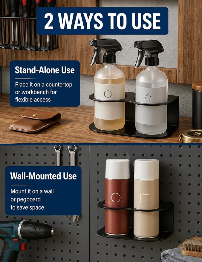 2 Pack Spray Bottle Holder Wall Mount, Heavy Duty Metal Spray Can Holder Rack - Image 4