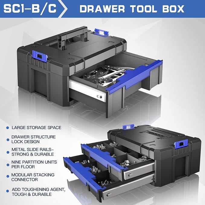 4 Tier Stackable Rolling Tool Box - Image 4