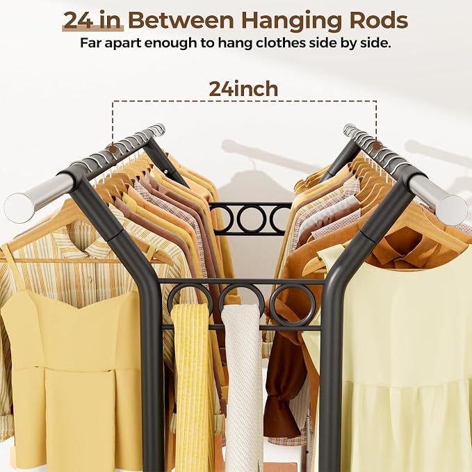 HYSEYY Heavy Duty Clothes Rack, Rolling Clothing Rack - Image 3