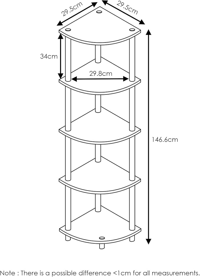 Furinno TURN-N-TUBE Corner Shelf, 5-Tier Corner Bookshelf, Open Storage Shelves - Image 3