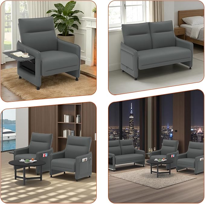 3-Piece Living Room Sofa Set, Faux Leather Loveseat & Accent Chairs Set of 2 - Image 9
