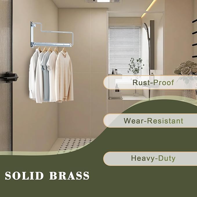 NEWRAIN Chrome Clothes Drying Rack, Wall Mounted Swing Arm Hanger - Image 2