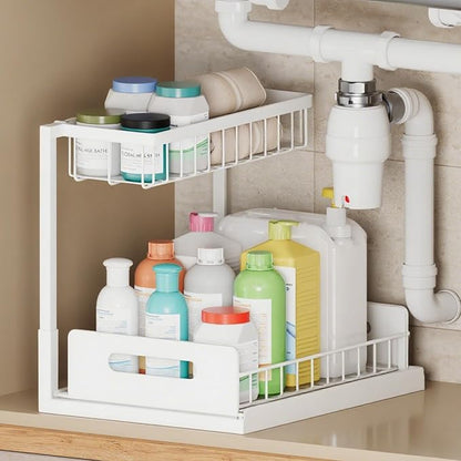 VUSIGN 2 Tier Under Sink Organizer and Storage, Slide Out Pull Out Cabinet by VUSIGN