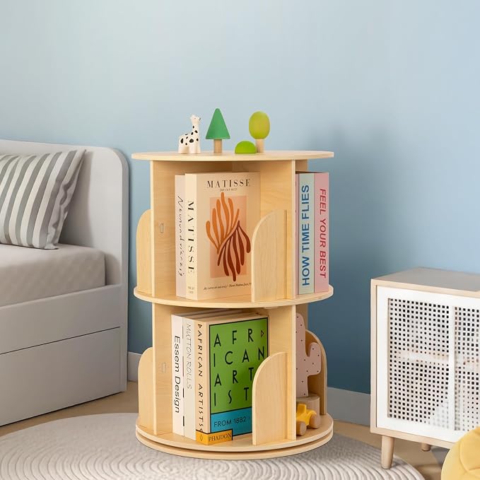 OOOK 2-Tier Kids Rotating Bookshelf, Corner Book Shelf - Image 6
