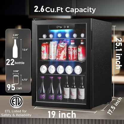 COWSAR 2.65 Cu.ft Wine Fridge, ETL Approved Beverage Refrigerator 95 Can Quiet - Image 2