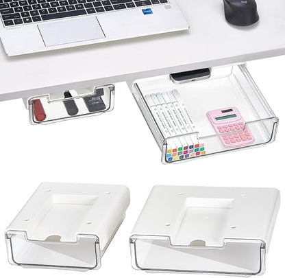 2 Pack Under Desk Hanging Drawer Slide Pull Out, Attachable Clear Acrylic by Unknown