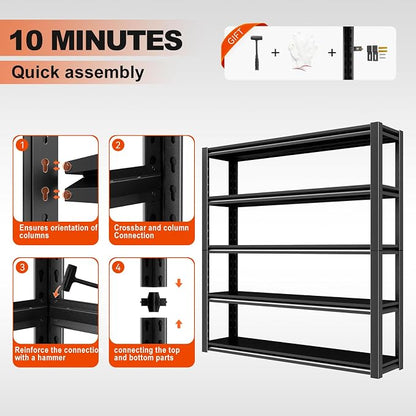 63" H/32” W Garage Shelving, Heavy Duty 5 Tire Adjustable Storage Unit - Image 4