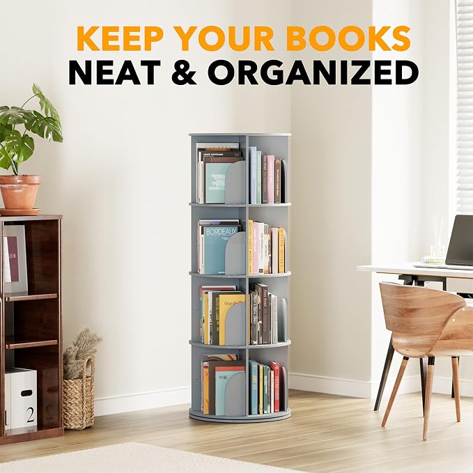 SpaceAid 4 Tier Rotating Bookshelf Tower, Spinning Bookcase Lazy Susan - Image 6