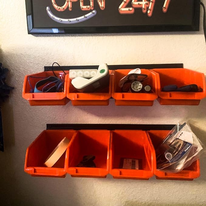 Wallmaster 8-Bin Storage Bins Garage Rack System 2-Tier Orange Tool Organizers - Image 6