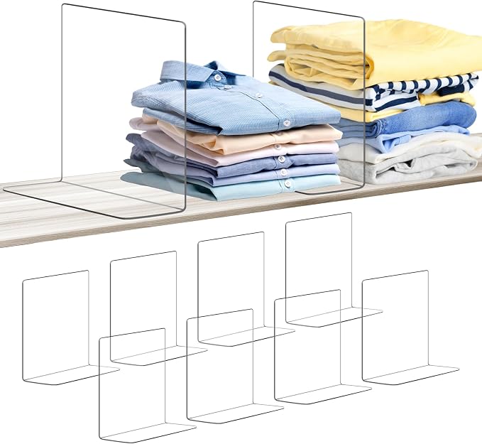 OKPOW Shelf Dividers for Closet Organization: 8 Pack Durable Clear Acrylic by OKPOW