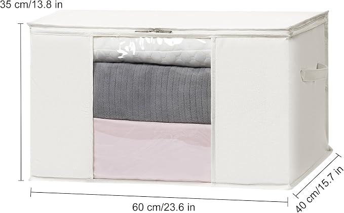 TYEERS Large Storage Bags with Zipper and Clear Window, Cotton Blended Fabric - Image 2