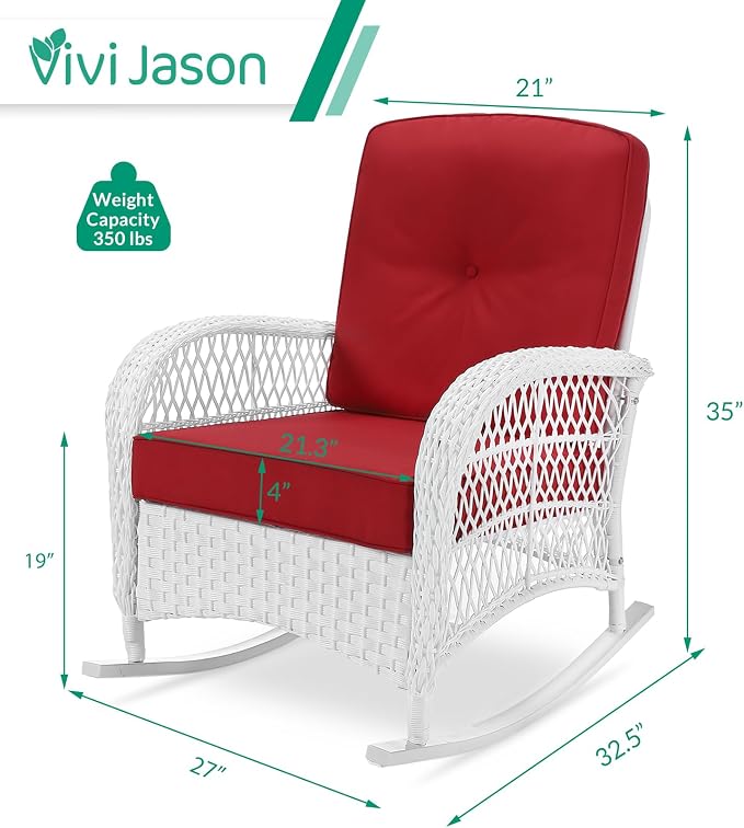 VIVIJASON Outdoor Wicker Rocking Chair, Patio Rattan Rocker Chair - Image 2