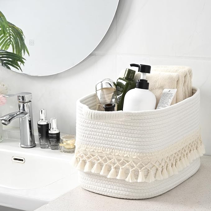6 Pack Storage Basket for Shelves, Boho Cotton Rope Storage Bins - Image 6