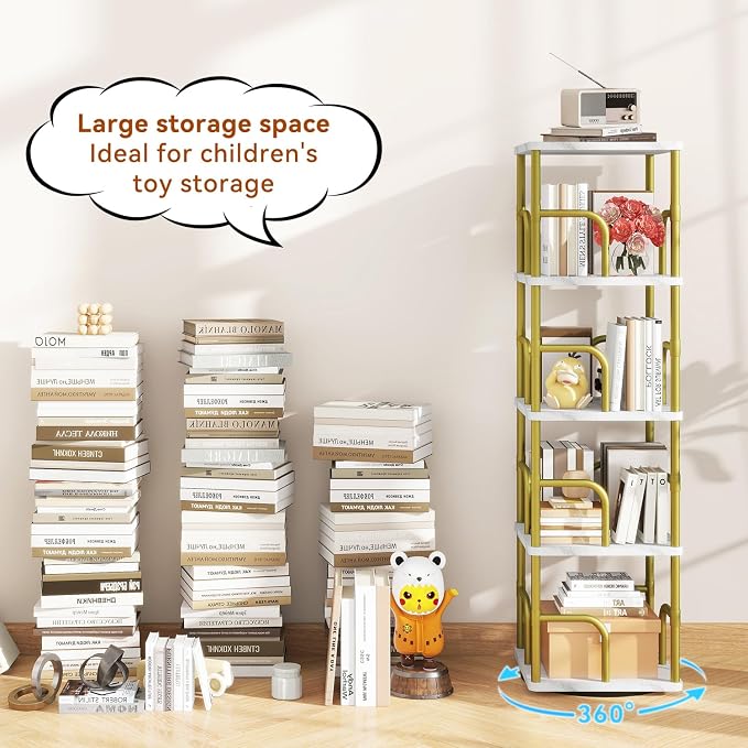IBUYKE 5 Tier Rotating Bookshelf, Square Bookcases - Image 6