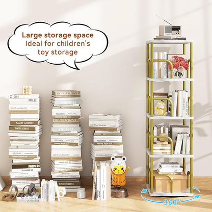IBUYKE 5 Tier Rotating Bookshelf, Square Bookcases - Image 6