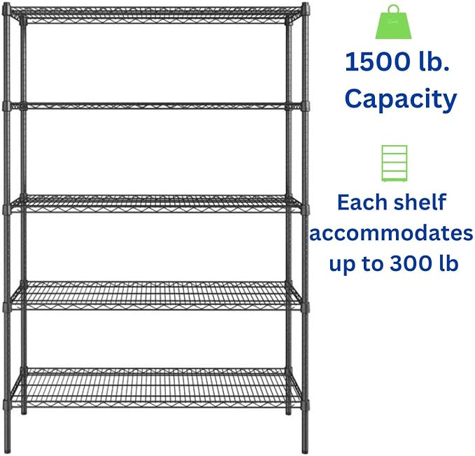 Black 5-Tier Metal Adjustable Freestanding Garage Storage Wire Shelving Unit - Image 5