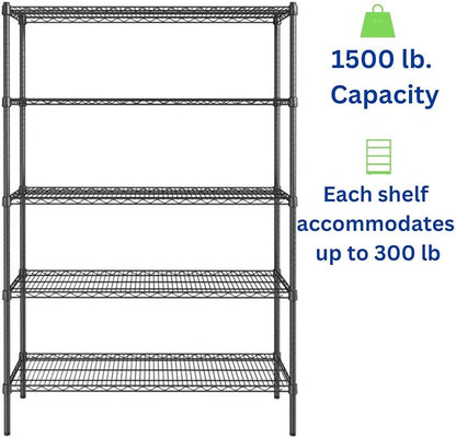 Black 5-Tier Metal Adjustable Freestanding Garage Storage Wire Shelving Unit - Image 5