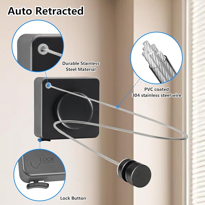 15.7Ft Retractable Clothesline Indoor an Anti-sag Retractable Clothesline - Image 8