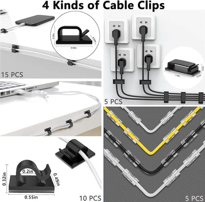 ELII 300PCS Cable Management Kit, 4 Cable Sleeve 35 Cable Clips - Image 6