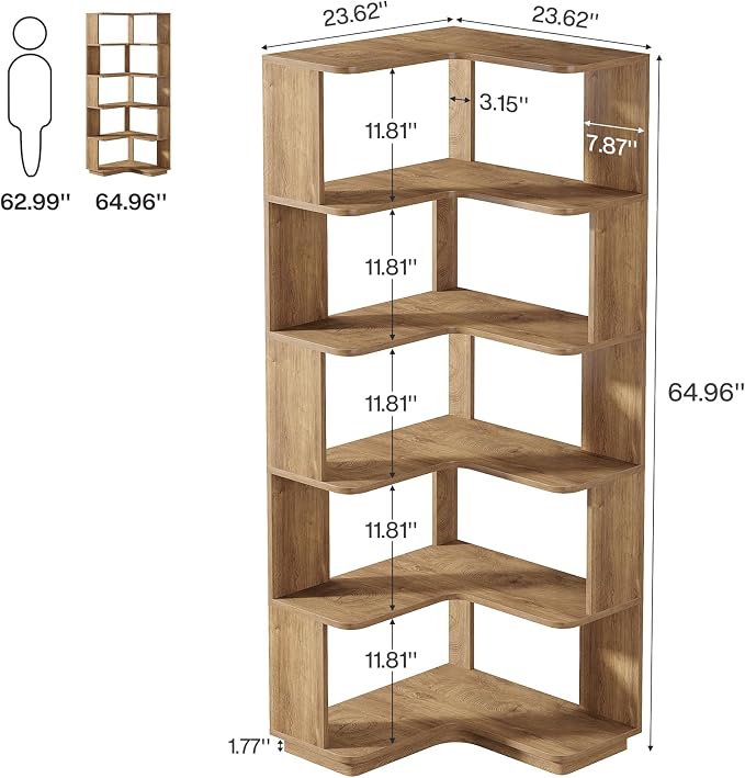 Tribesigns 6 Tier Corner Bookshelf, 64.9 Inches Tall L Shaped Bookcase - Image 2
