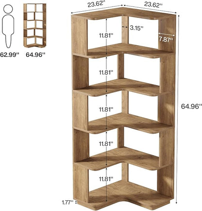 Tribesigns 6 Tier Corner Bookshelf, 64.9 Inches Tall L Shaped Bookcase - Image 2