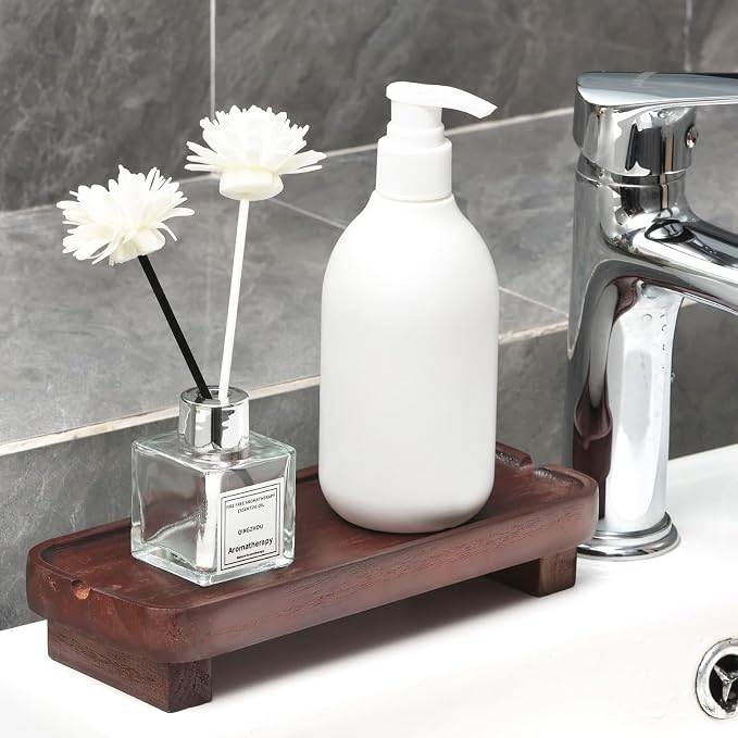 Wood Riser Small Decorative Tray Sink Soap Dish, Vanity Tray Pedestal Stand 8.7 - Image 2