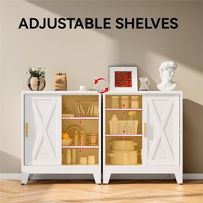 COFaR White 37" H Sliding Door Storage Cabinet, Half Open Half Closed Design - Image 5