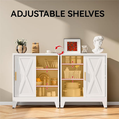 COFaR White 37" H Sliding Door Storage Cabinet, Half Open Half Closed Design - Image 5