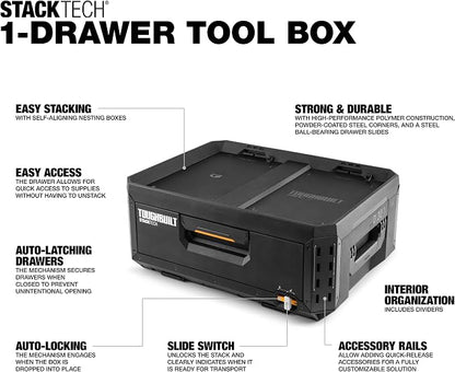 ToughBuilt StackTech 1 Drawer Tool Box, Heavy-Duty Portable Tools Chest - Image 2