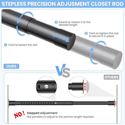 Closet Rods for Hanging Clothes, 17 to 39 Inch Stepless Adjustable Closet Rod - Image 2