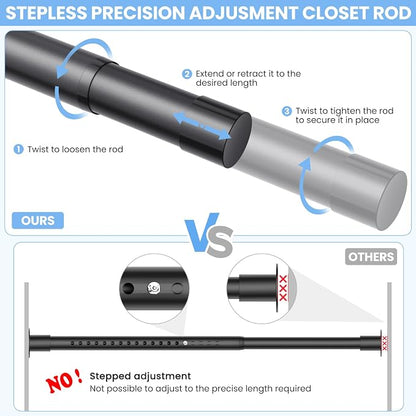 Closet Rods for Hanging Clothes, 17 to 84 Inch Stepless Adjustable Closet Rod - Image 2