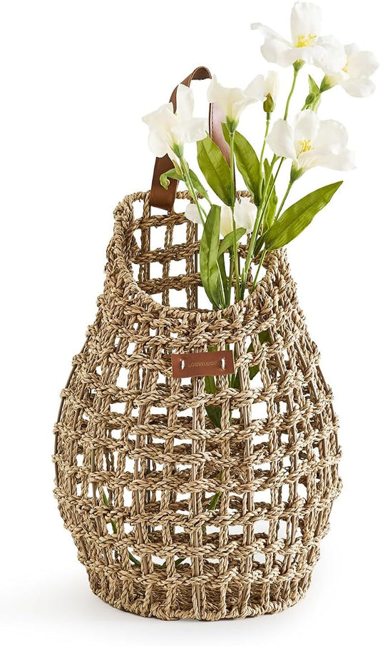 Woven Front Door Basket Water Hyacinth Wall Hanging Basket Decorative Boho by LGENHOOMHandwovenNaturalWaterHyacinthBasket