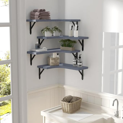 ROMGUAR CRAFT Corner Floating Shelves Wall Mounted Set of 4, Rustic Wood - Image 6