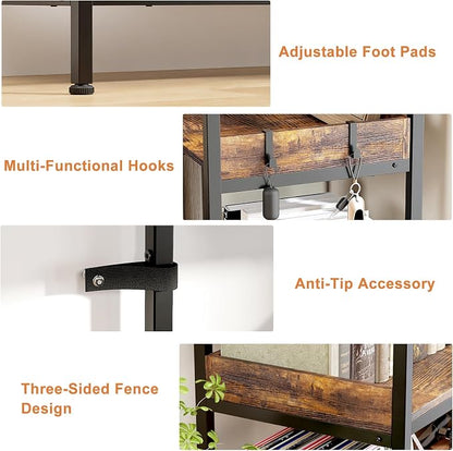 KOUSEI 6-Tier L-Shaped Reversible Corner Bookshelf, Wide Open Shelves + 4 Hooks - Image 7