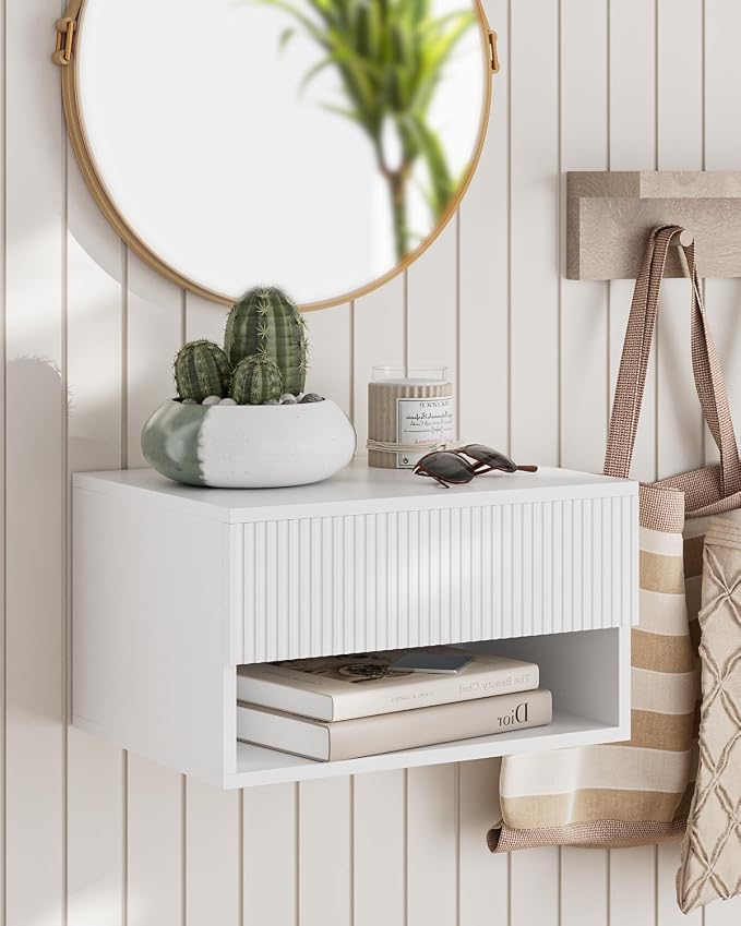 Modern Small Nightstand with Drawer, Floating Shelves by Aienvey