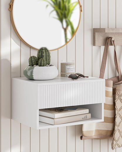 Modern Small Nightstand with Drawer, Floating Shelves by Aienvey