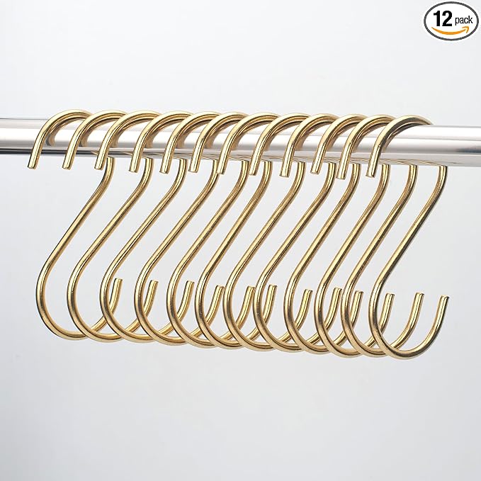 YANGQIHOME 12 Pieces, Brass S Shaped Hooks, Kitchen Pots Pans Coffee Cups Rack by YANGQIHOME