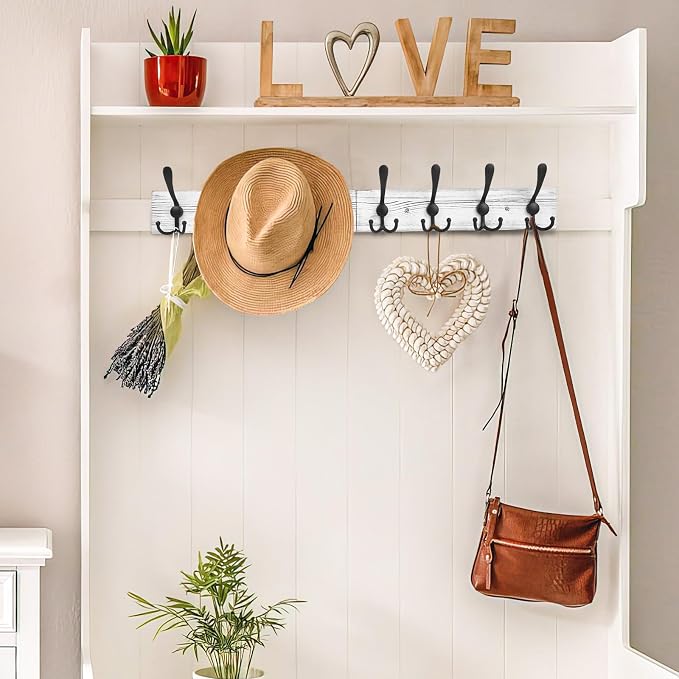 IBosins Wall Mounted Coat Rack, 31.4'' Long, Rustic Wood & Aluminum Coat Rack - Image 4