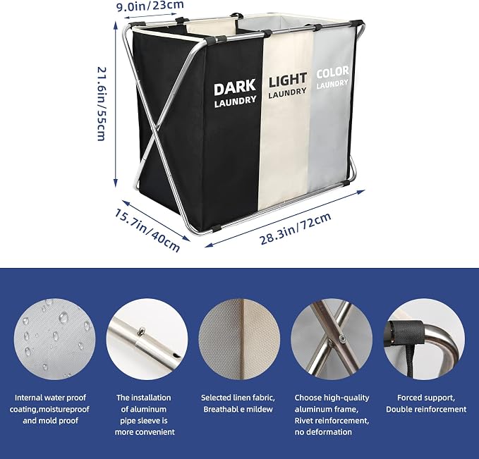 180L Large Laundry Basket, Freestanding Laundry Hamper, Collapsible Tall - Image 2