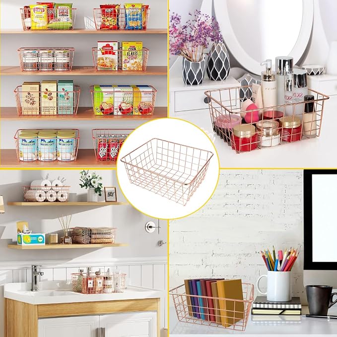 4 Pack Wire Baskets for Pantry Metal Wire Freezer Organizer Bins - Image 6