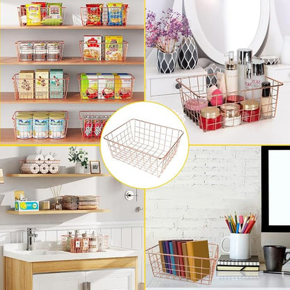4 Pack Wire Baskets for Pantry Metal Wire Freezer Organizer Bins - Image 6