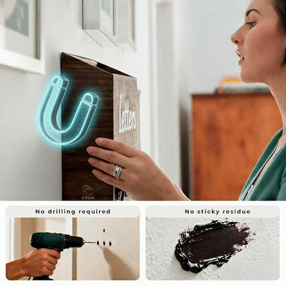 eBun Narrow Wood Mail Holder | Wall Mount, No-Drill Magnetic, Vertical Letter - Image 6