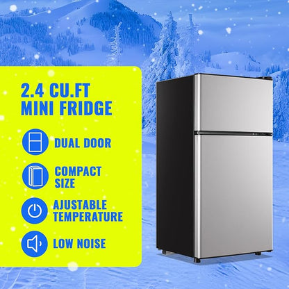 Small Fridge with Freezer Small Refrigerator 2.4 Cu.ft Fridge Dual Door - Image 2