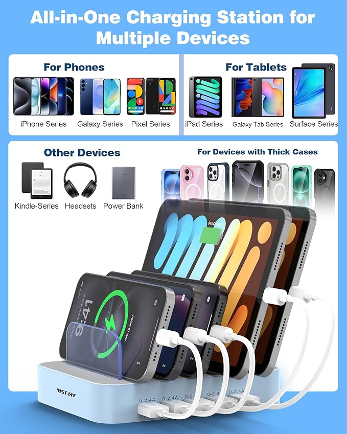 MSTJRY Charging Station for Multiple Devices : 5 Port Multi USB-A Charger - Image 5