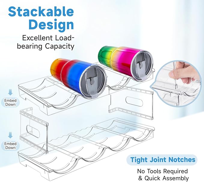 Large Compartment Water Bottle Organizer, 2 Tier Stackable Water Bottle Rack - Image 4
