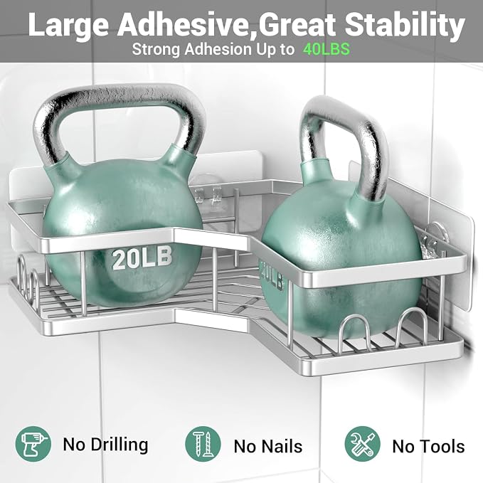 AKTECKE Corner Shower Caddy Bathroom Organizer: Adhesive Shower Rack Bathtub - Image 4