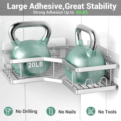 AKTECKE Corner Shower Caddy Bathroom Organizer: Adhesive Shower Rack Bathtub - Image 4