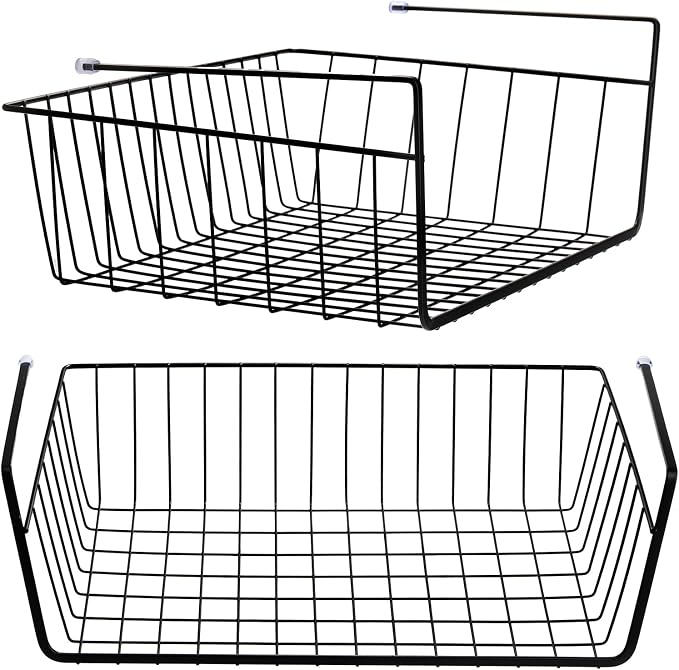 Tebery 2 Pack Black Under Shelf Wire Basket, Hanging Storage Baskets Under by Tebery