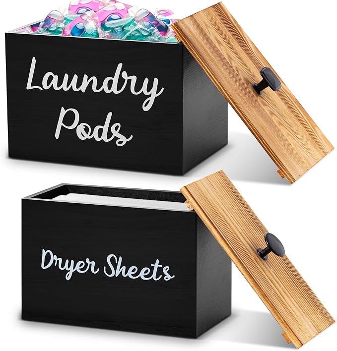 Dandat 2 Pcs Wood Rustic Laundry Dryer Sheet Holder Pod Container by Dandat